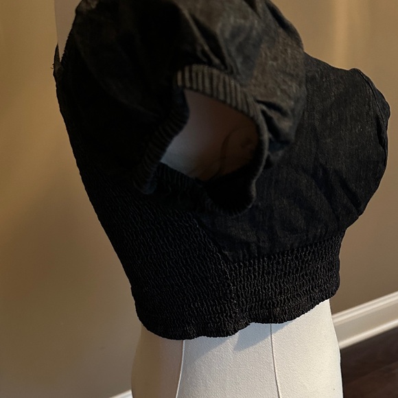 Unique Vintage Black Denim Puff Sleeve Women's Crop Top Size L - Picture 3 of 6